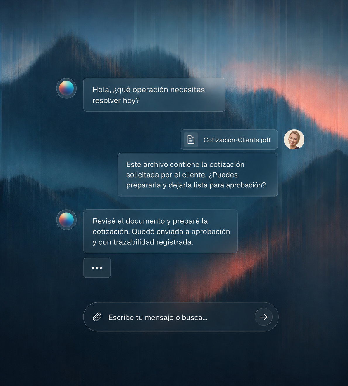 Interfaz de negocio definiendo una operación desde una conversación y un documento