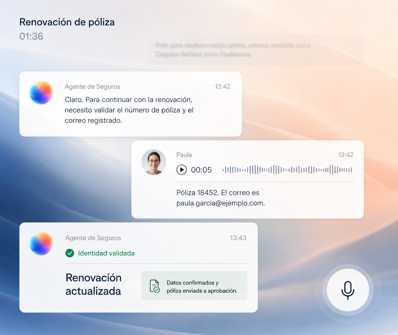 Agente operando por voz dentro de un proceso de renovación