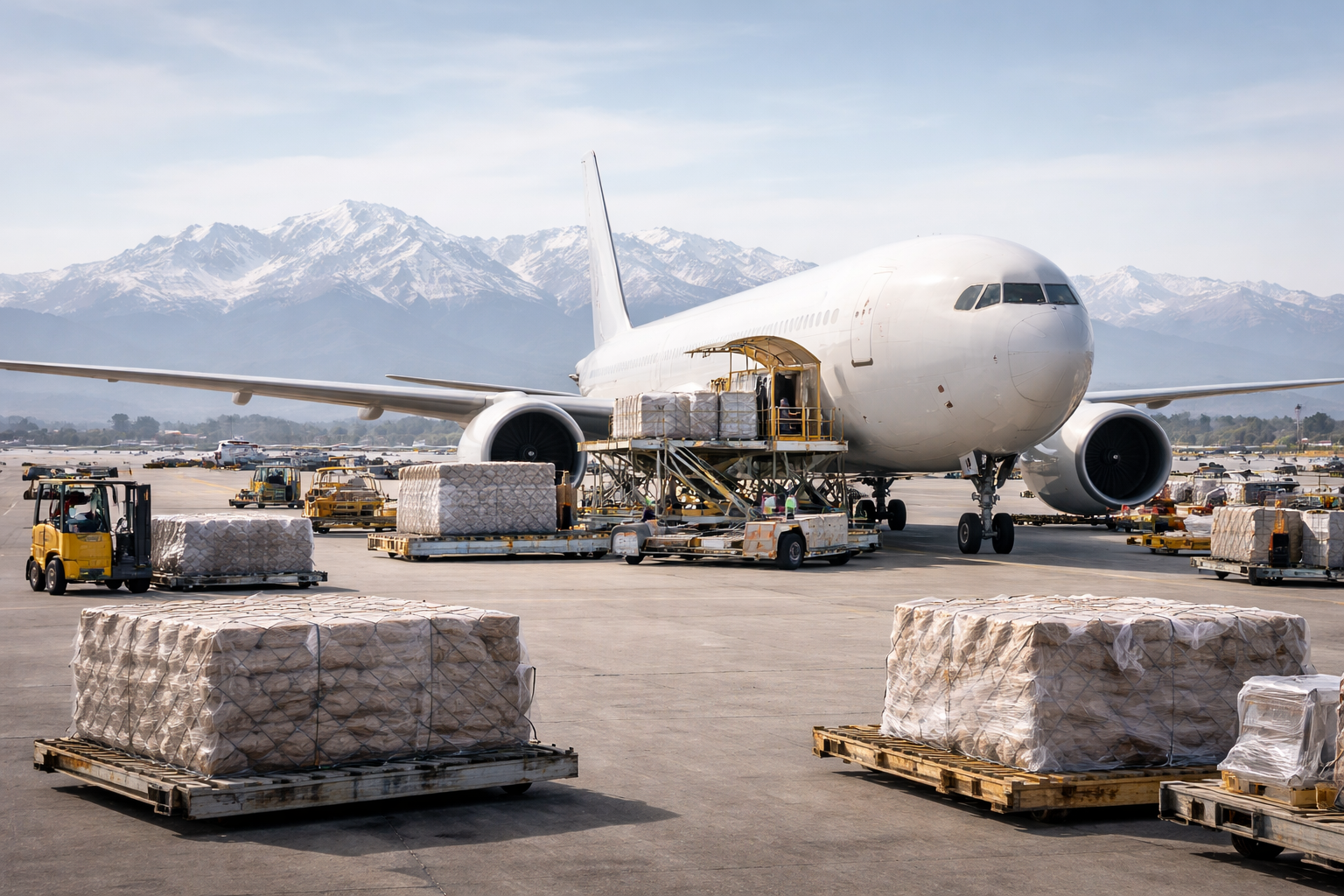 Avión de carga con Cordillera de los Andes