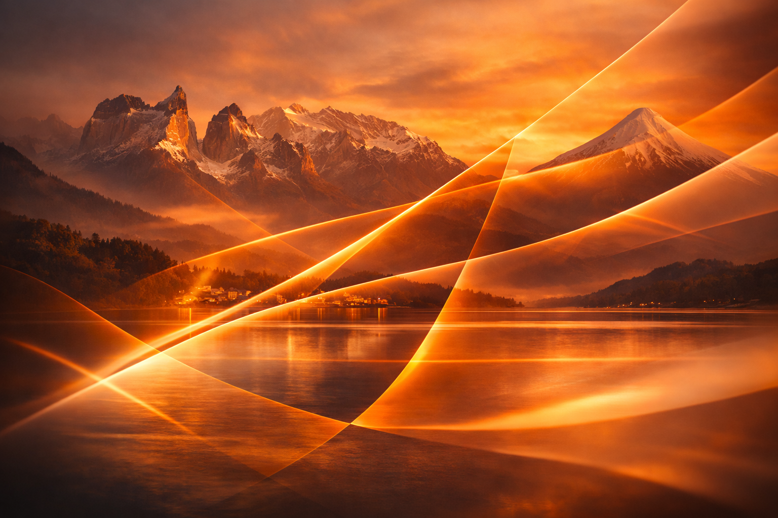 Ondas de luz naranja sobre Torres del Paine