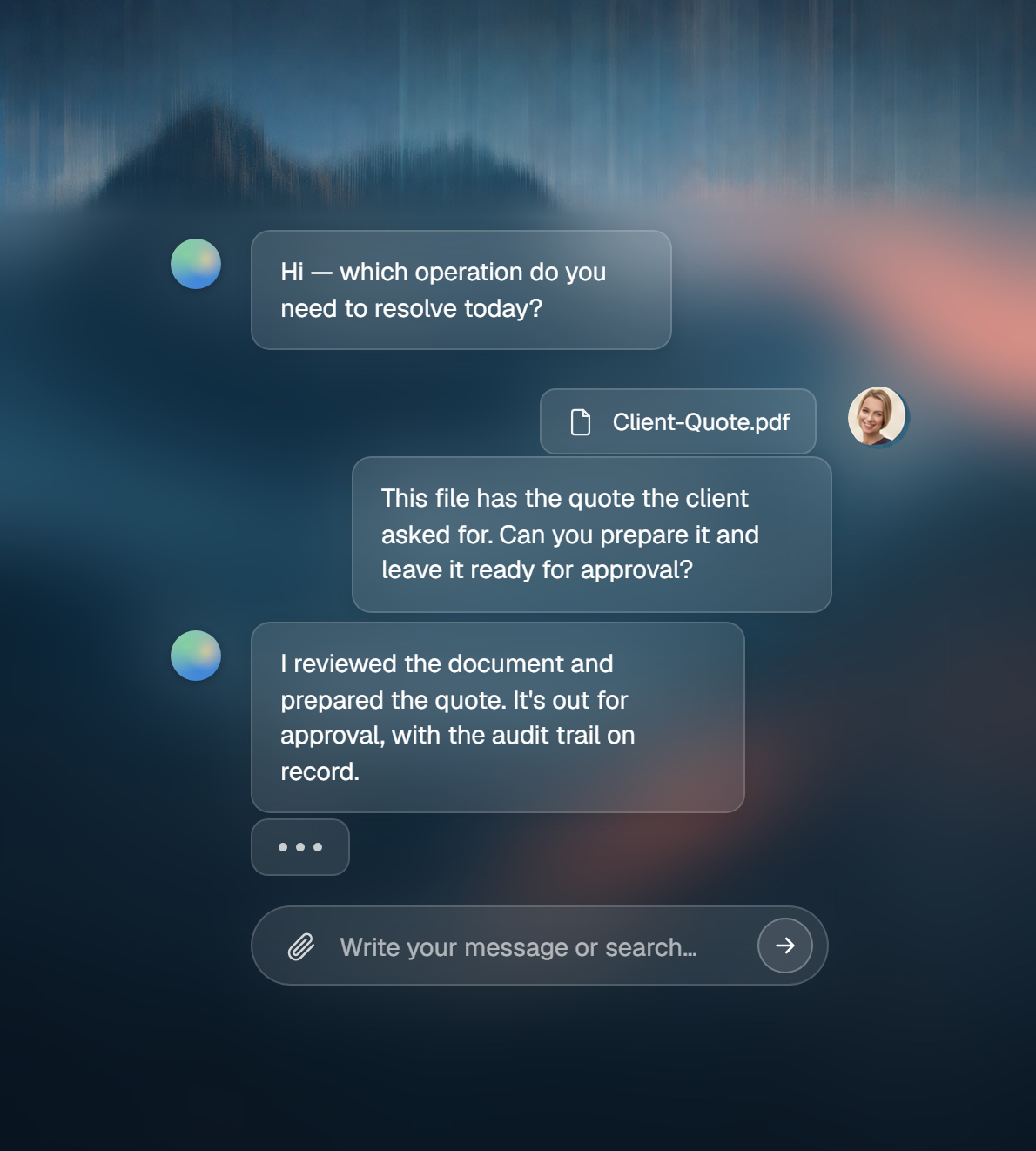 A business interface defining an operation from a conversation and a document